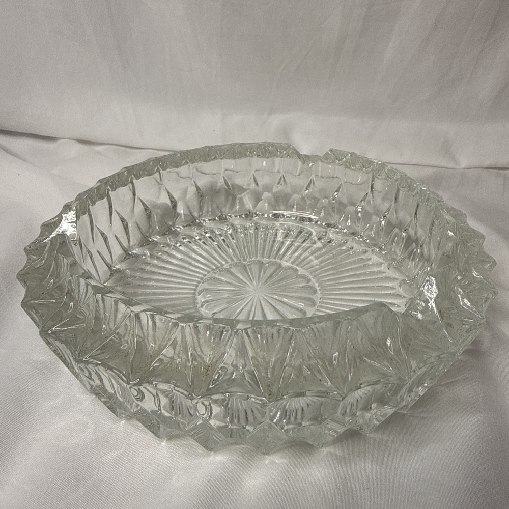 Vintage Heavy Crystal Clear Cut Glass Cigar Cigarette Ashtray Made in Italy